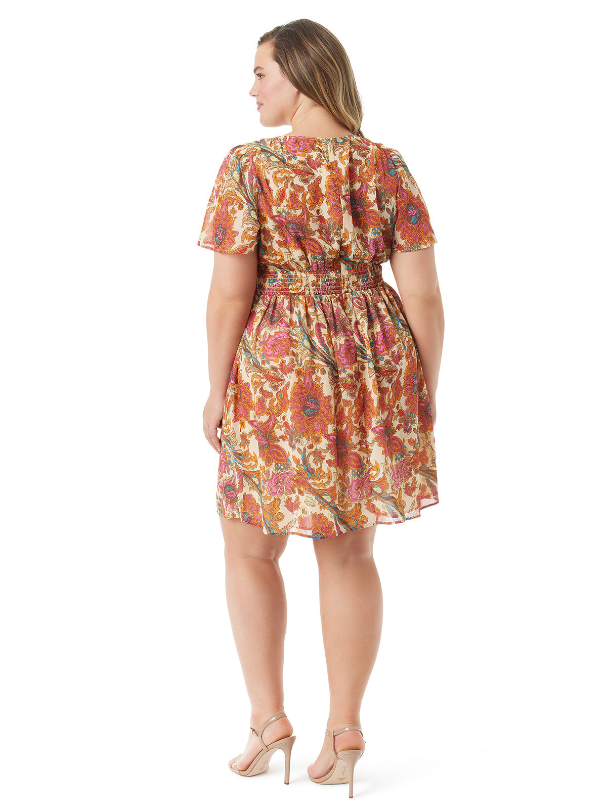 Women Vilma Button Front Dress - Apricot Sherbet Paisley | Jessica Simpson