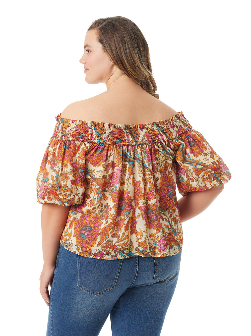 Women Rosiya Off Shoulder Top - Apricot Sherbet Paisley | Jessica Simpson