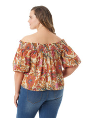 Women Rosiya Off Shoulder Top - Apricot Sherbet Paisley | Jessica Simpson