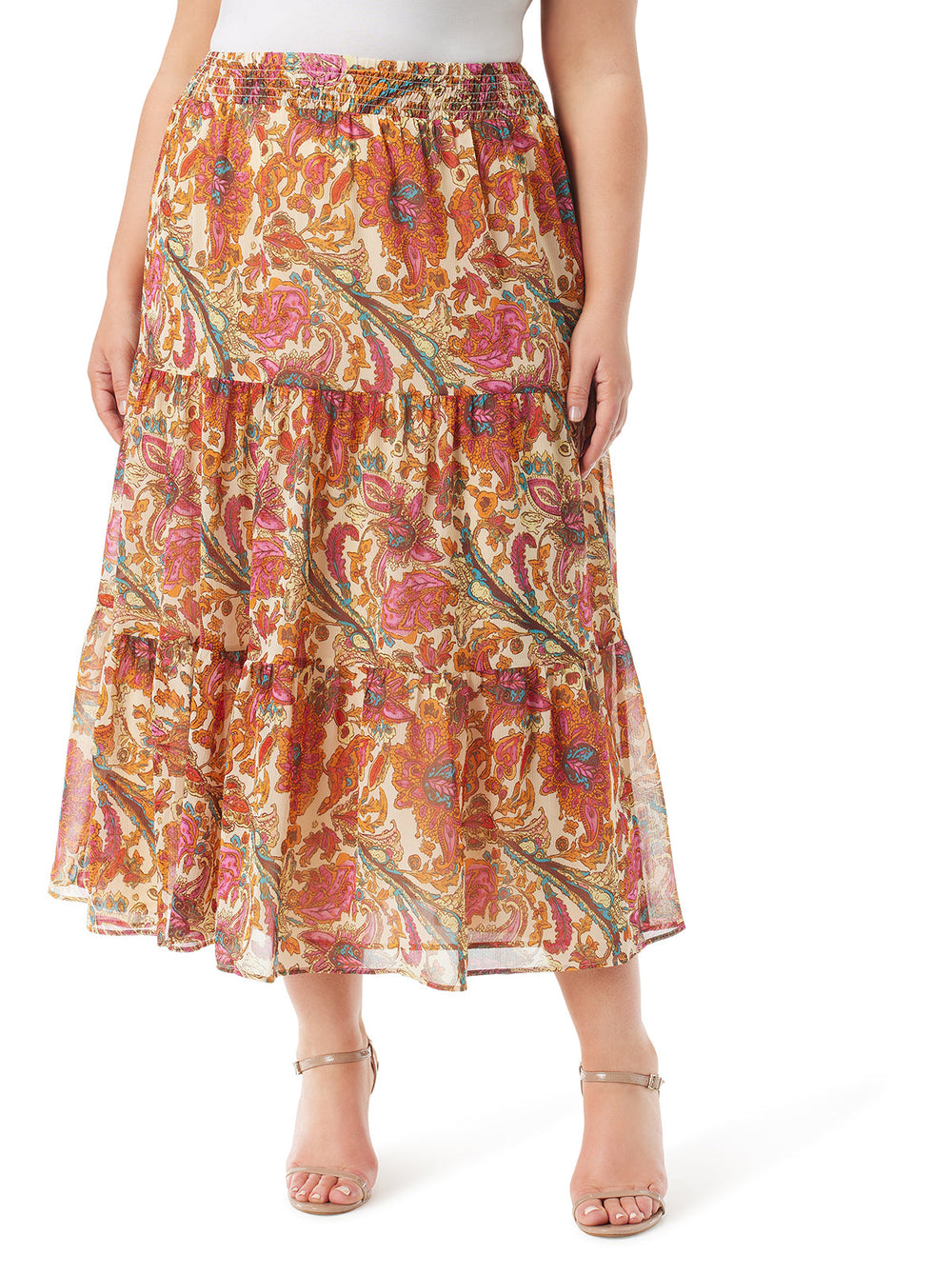 Women Sunita Tiered Skirt - Apricot Sherbet Paisley | Jessica Simpson