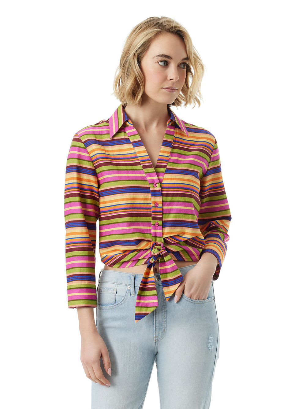Women Wisteria Tie Front Top - Rainbow Stripe | Jessica Simpson