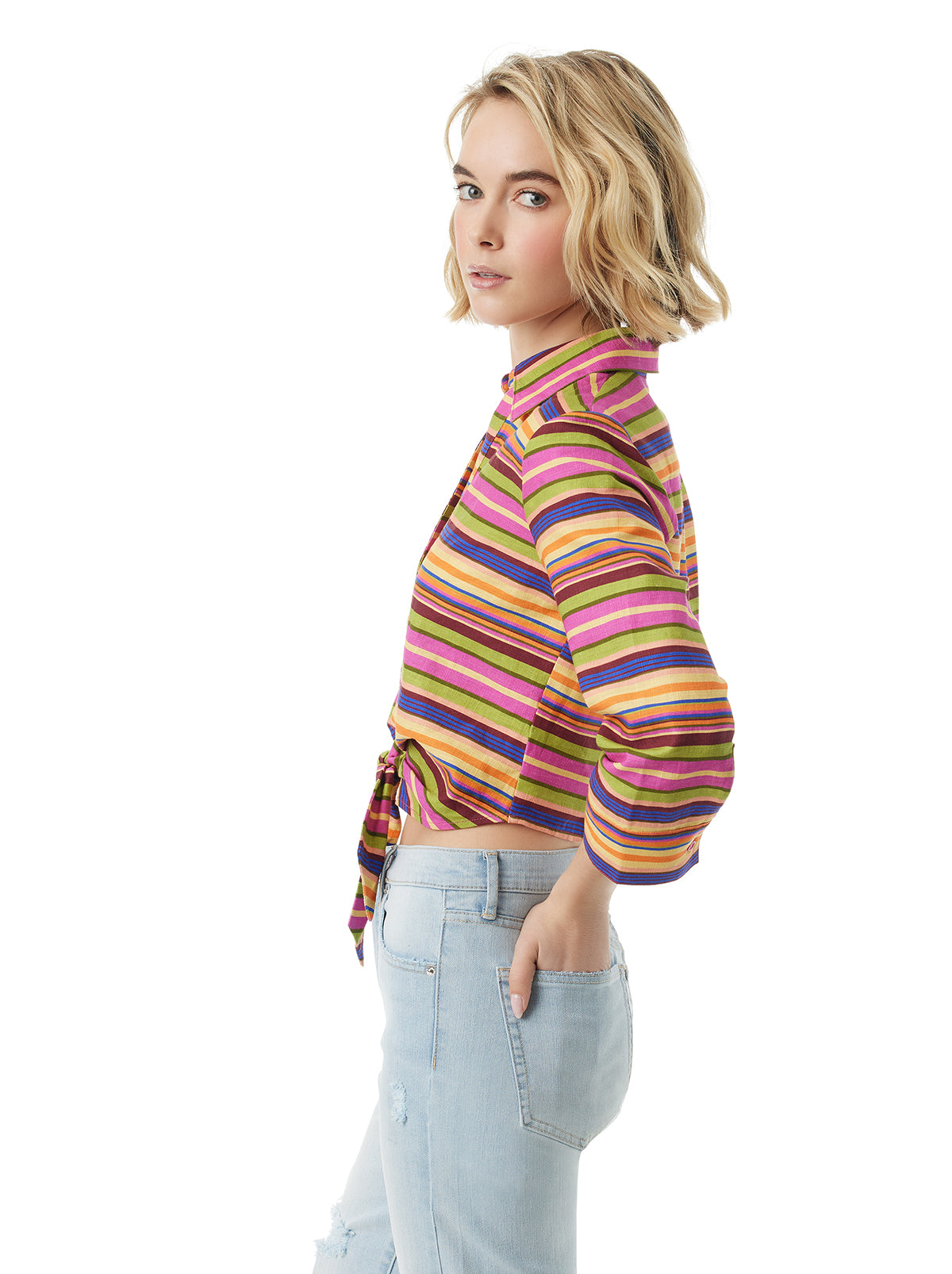 Women Wisteria Tie Front Top - Rainbow Stripe | Jessica Simpson