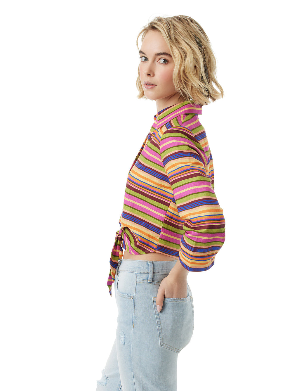 Women Wisteria Tie Front Top - Rainbow Stripe | Jessica Simpson