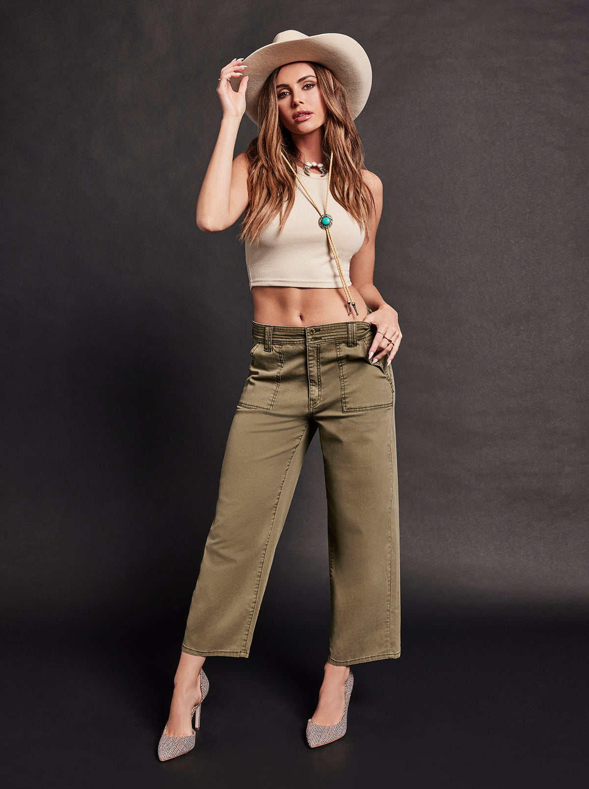 Women Wide Leg Chino - Bronze Green | Jessica Simpson