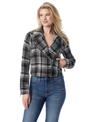 Women Biker Jacket - Black & White Tweed | Jessica Simpson