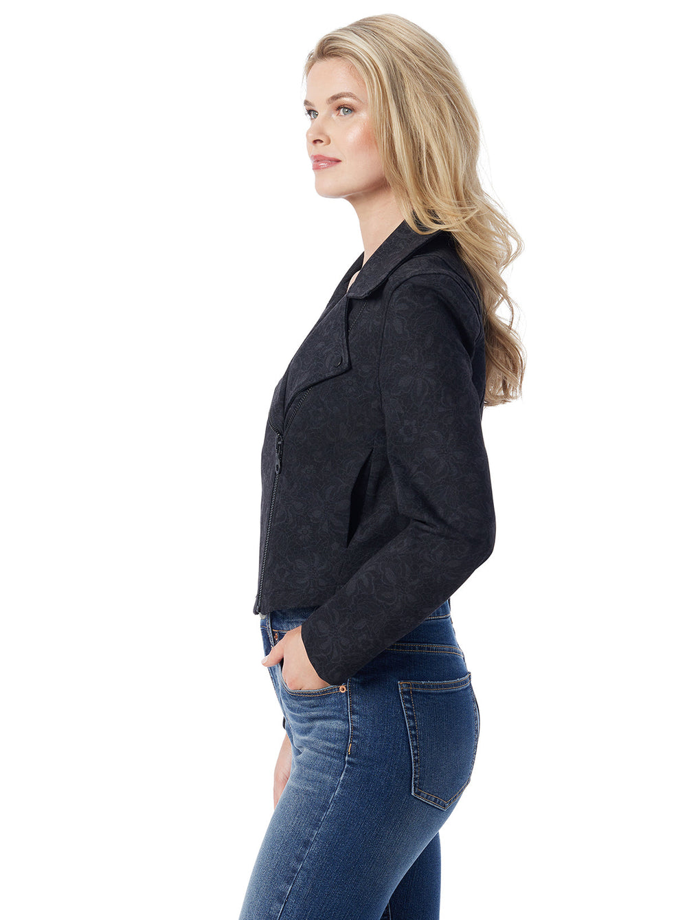 Women Biker Jacket - Black Laced Floral | Jessica Simpson