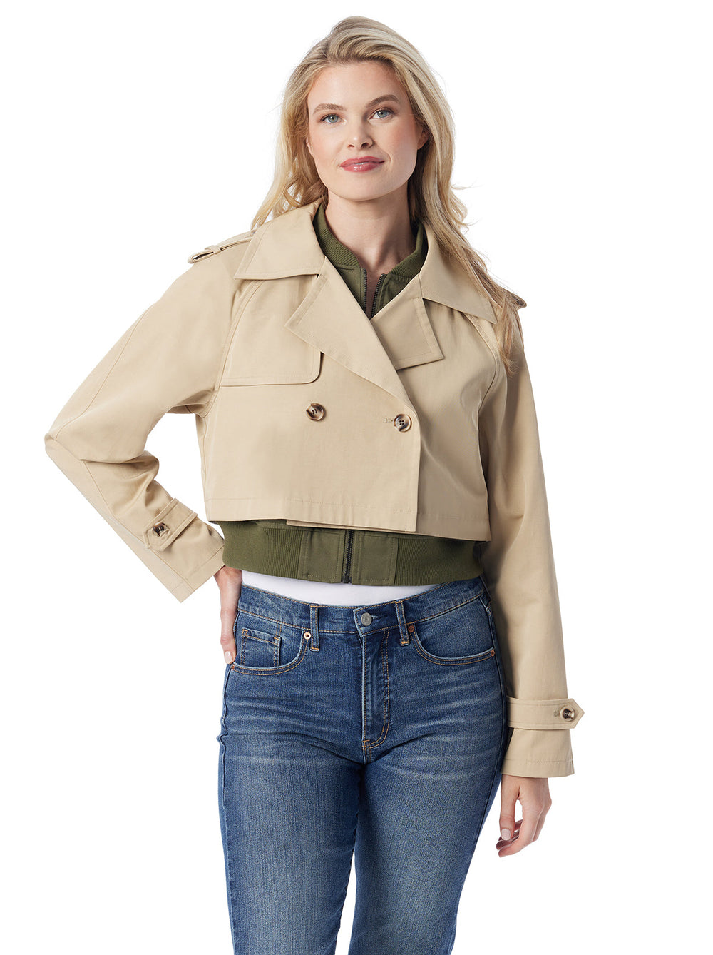 Women Trench Bomber Jacket - Khaki | Jessica Simpson