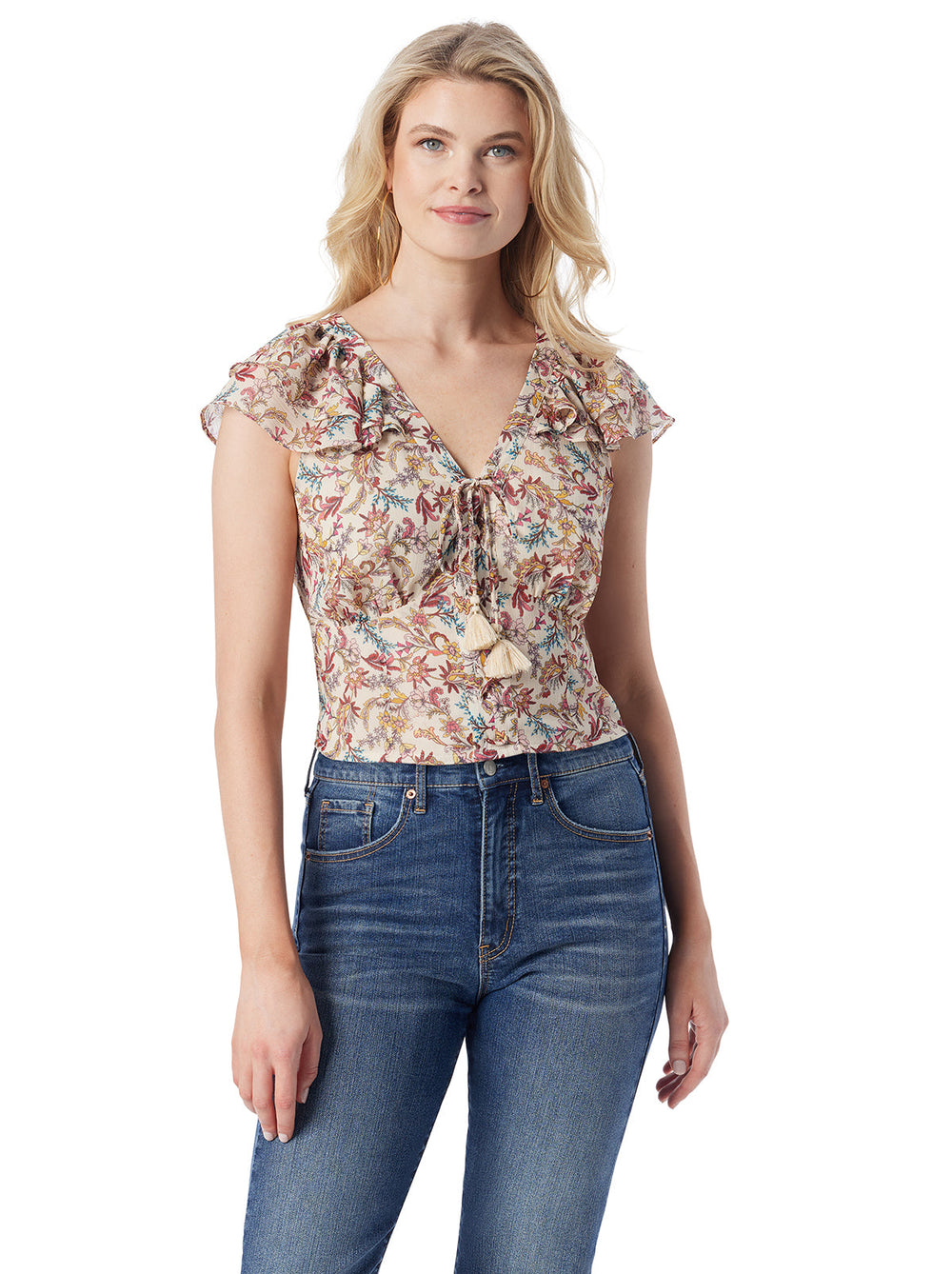 Women Dixie Cropped Blouse - Cartoon Florals | Jessica Simpson
