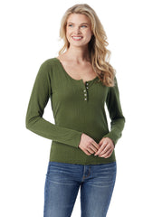 Women Tahani Henley Top - Bronze Green | Jessica Simpson
