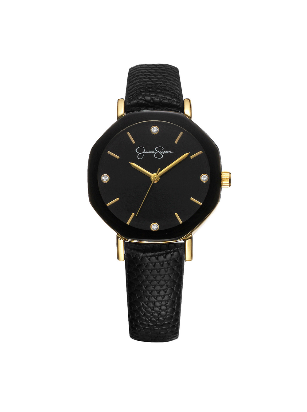 Accessories Metallized Bezel Strap Watch - Black & Gold Tone | Jessica Simpson