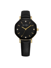 Accessories Metallized Bezel Strap Watch - Black & Gold Tone | Jessica Simpson