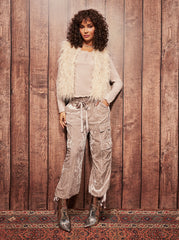 Women Velvet Cargo Pant - Pearl Grey | Jessica Simpson