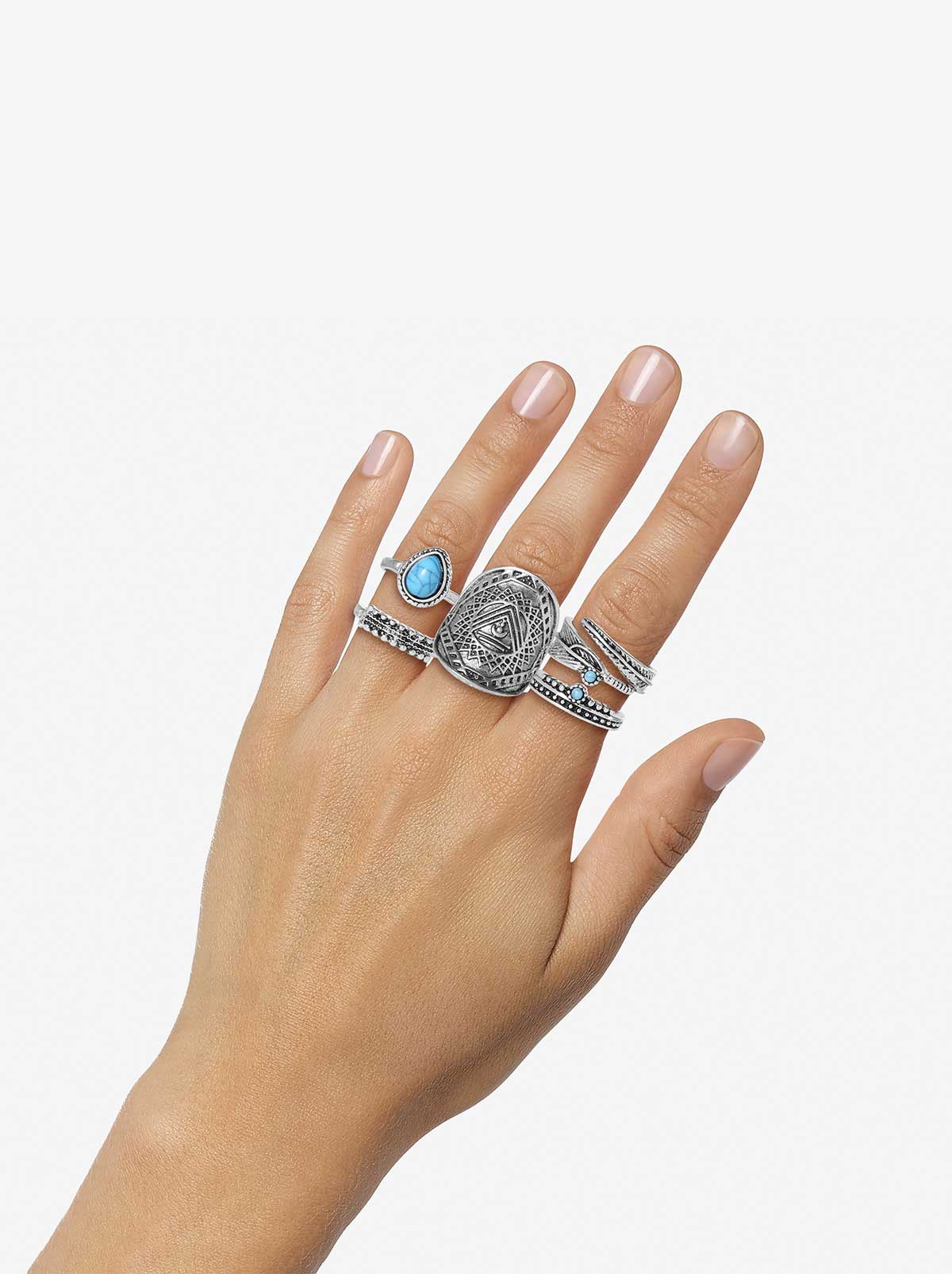 Accessories 5-Piece Ring Set with Turquoise | Jessica Simpson