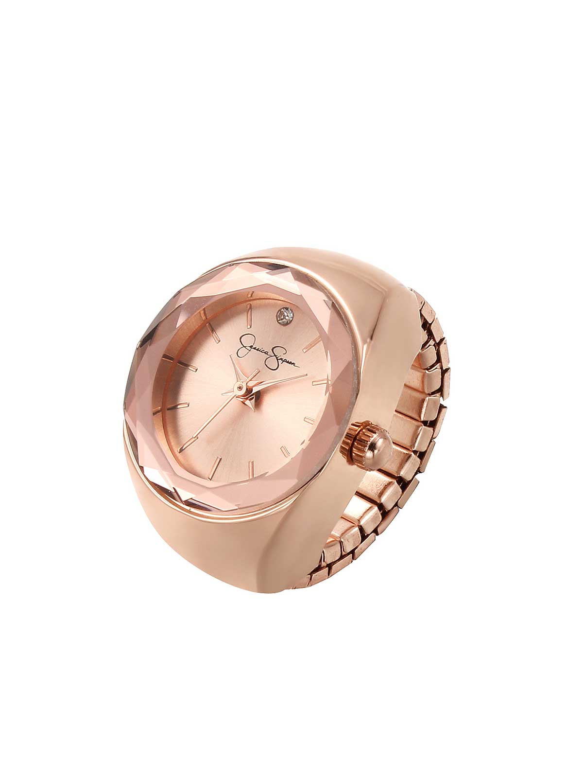 Accessories Faceted Bezel Single Crystal Ring Watch - Rose Gold | Jessica Simpson