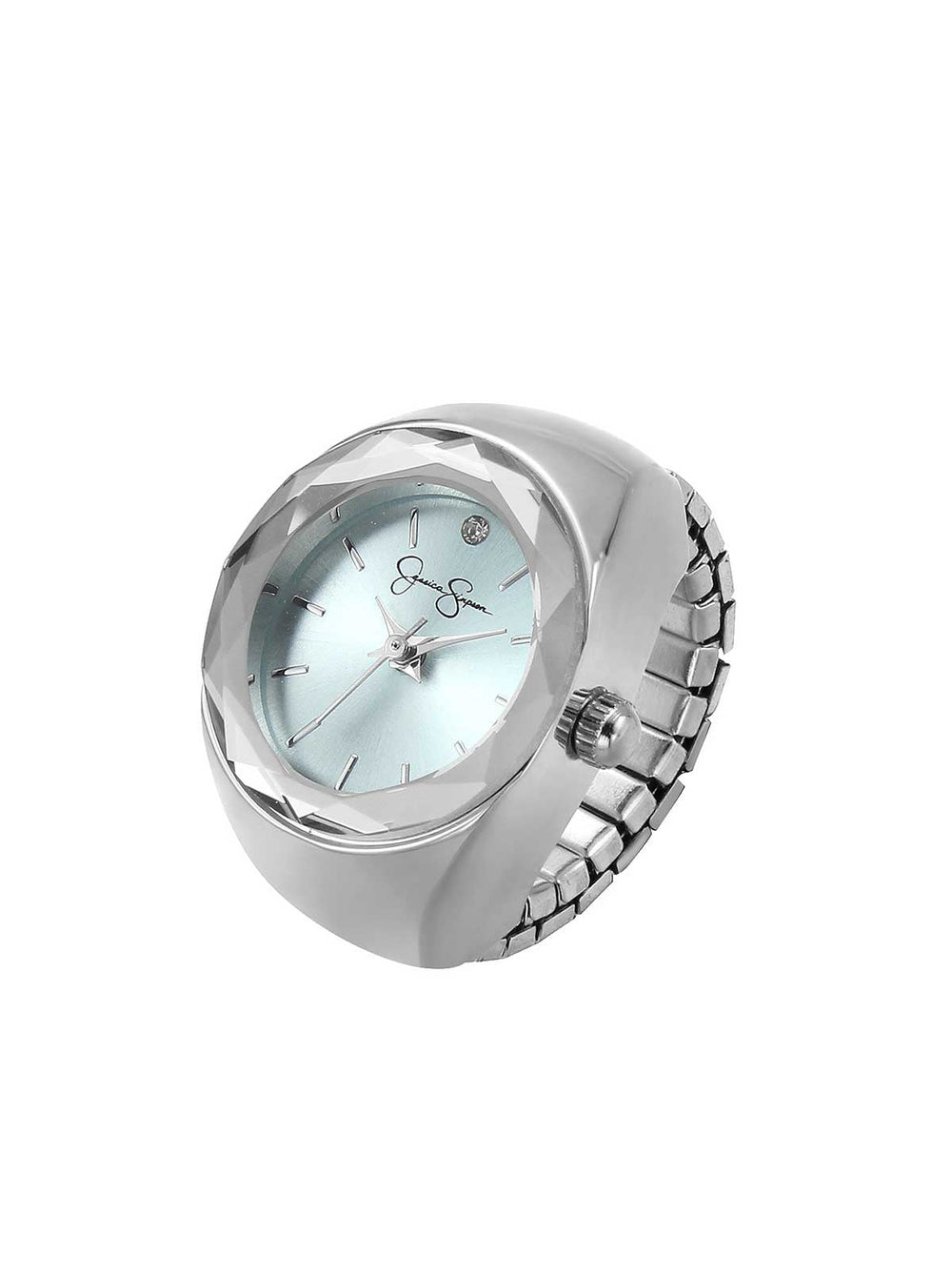 Accessories Faceted Bezel Single Crystal Ring Watch - Silver | Jessica Simpson