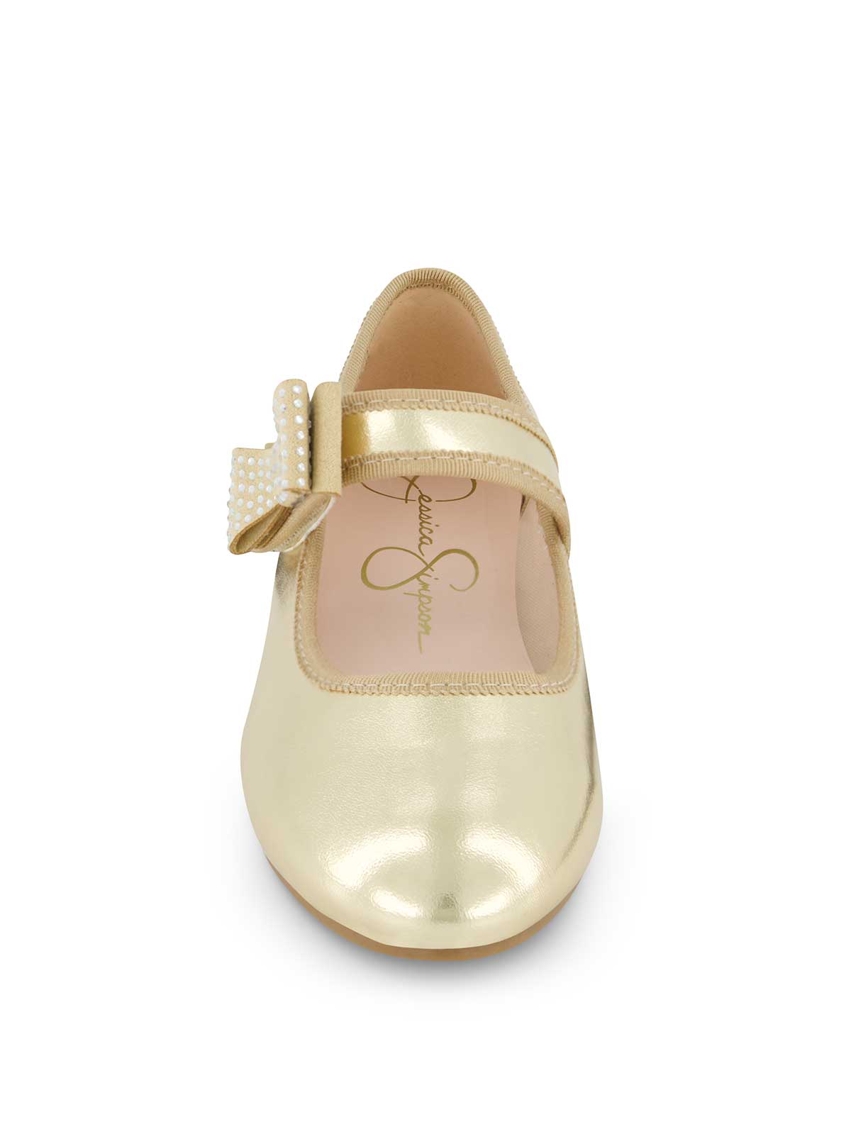 Women Little Girls' Amy Crystal Bow Ballet Flat - Gold | Jessica Simpson