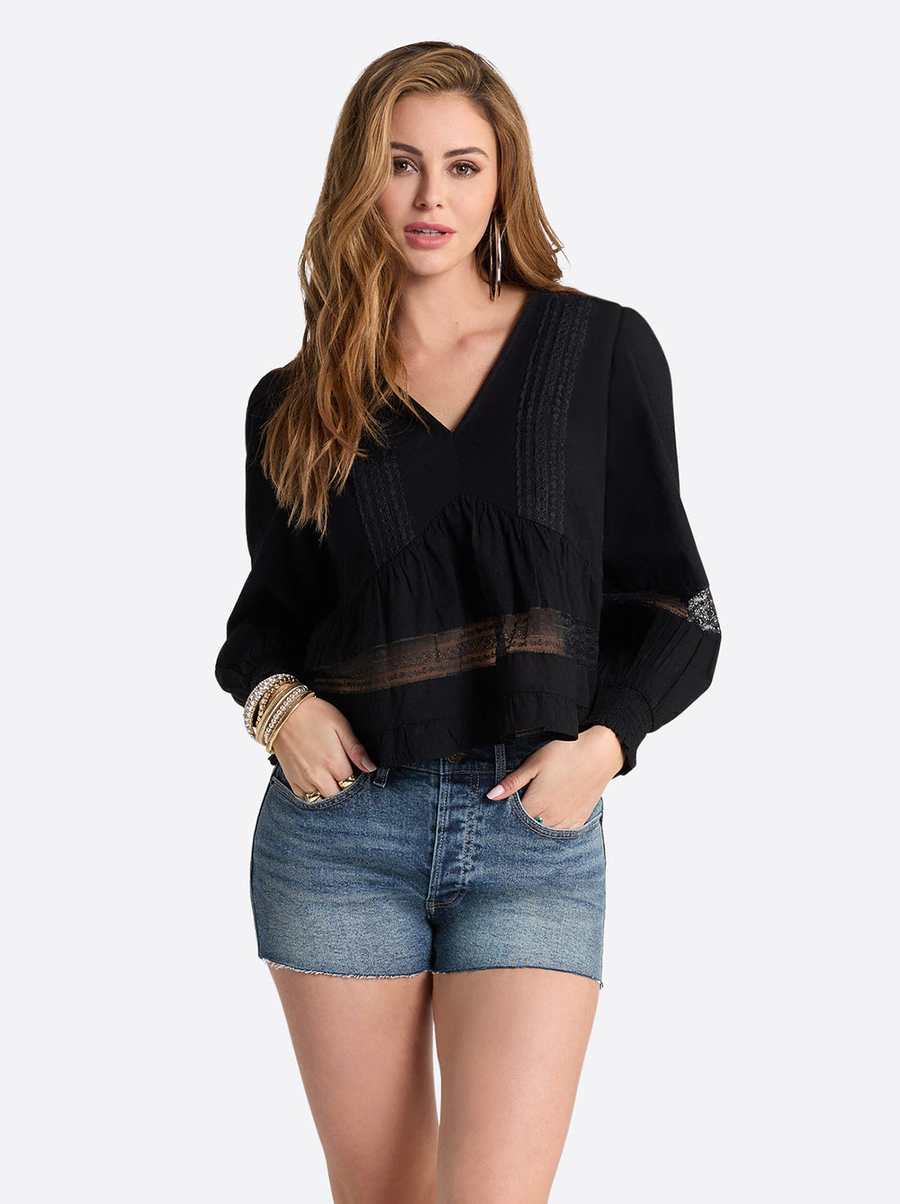 Women Elsie Babydoll Blouse - Black | Jessica Simpson