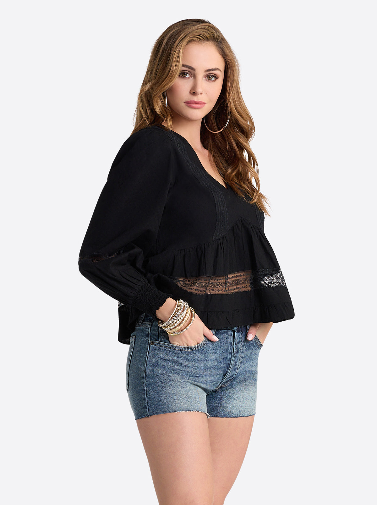 Women Elsie Babydoll Blouse - Black | Jessica Simpson