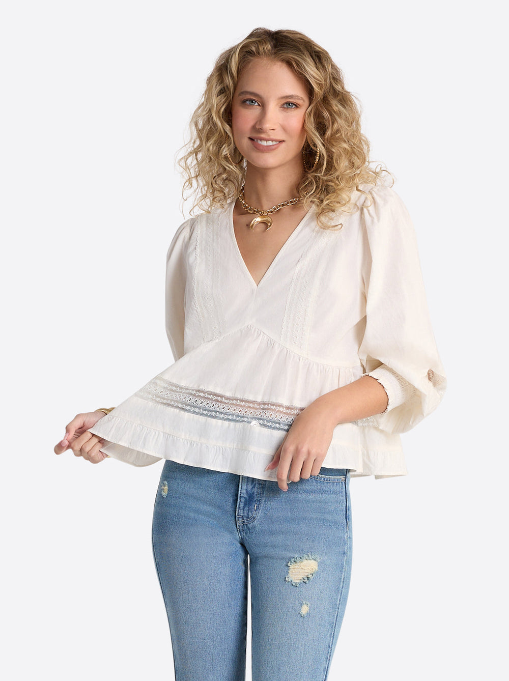 Women Elsie Babydoll Blouse - Buttercream | Jessica Simpson