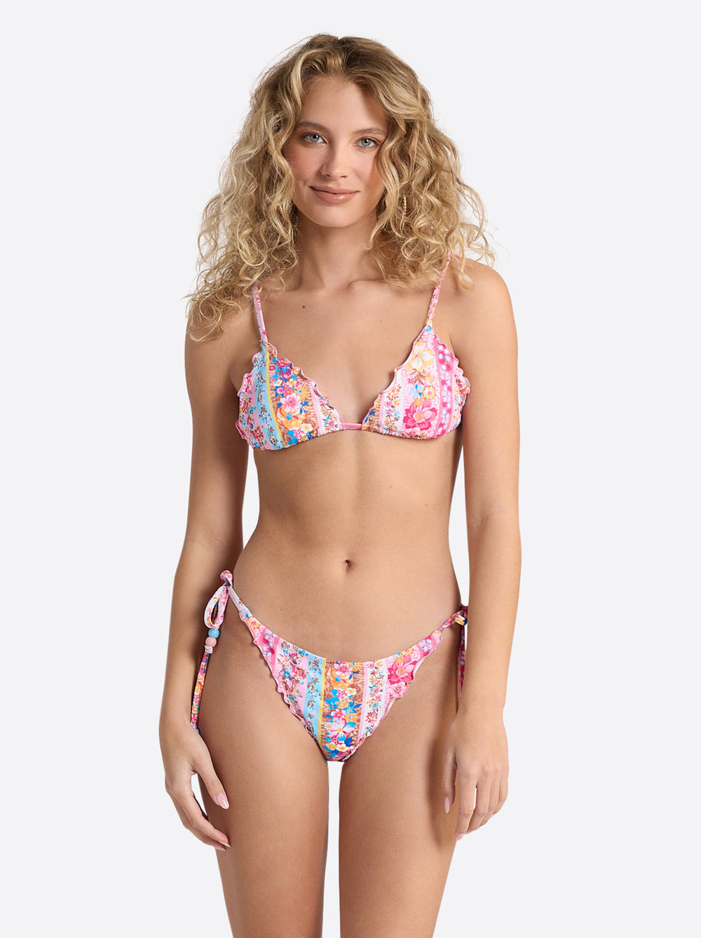 Women Lettuce Edge String Triangle Top - Flower Paradise | Jessica Simpson