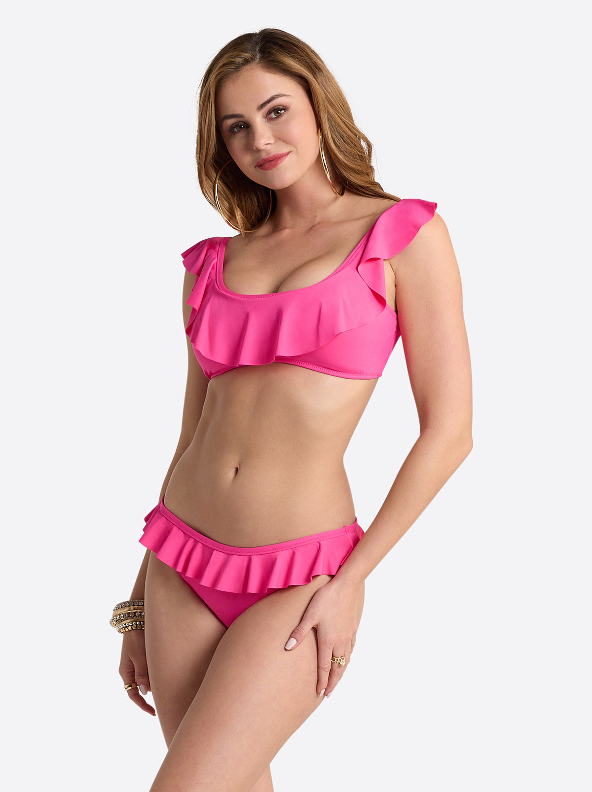 Women Solids Ruffle Bralette - Hot Pink | Jessica Simpson